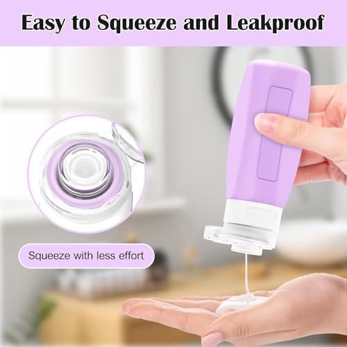 Redfly 17PCS Travel Bottles for Toiletries, TSA Approved Travel Size Containers, Leak Proof Travel Containers for Toiletries, Silicone Travel Kit for Shampoo, Conditioner, Lotion & Creams Purple - Image 4