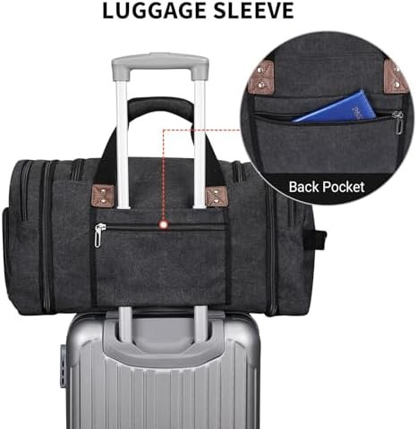 WITZMAN Mens Duffle Bags for Traveling Canvas Weekender Travel Bag Expandable Overnight Bag Carry on Bag(A8007 Black) - Image 7