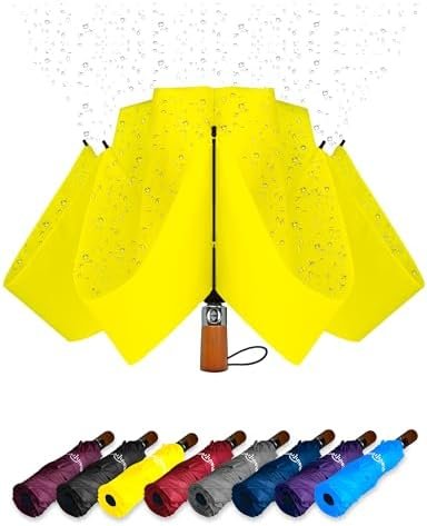 Inverted Umbrella Windproof - Large Canopy but Compact Folding Umbrellas for Rain, Lightweight Travel Umbrella, Reverse Umbrella Auto Open and Close, Strong Automatic Umbrella, Yellow