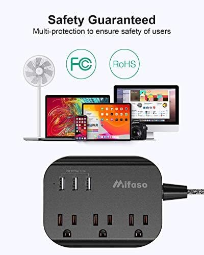 Cruise Ship Essentials - Power Strip with USB, Mountable Flat Plug Power Strip with 3 Outlets 3 USB Ports(Smart 3.1A), 5ft Braided Extension Cord, Compact for Cruise Ship, Travel, Home, Dorm - Image 6