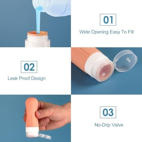 4 Pack Travel Bottles for Toiletries,TSA Approved Silicone Travel size Toiletries,Leak Proof Travel Containers for Toiletries,Travel Bottles for Shampoo Conditioner Lotion (Flamingo) - Image 6