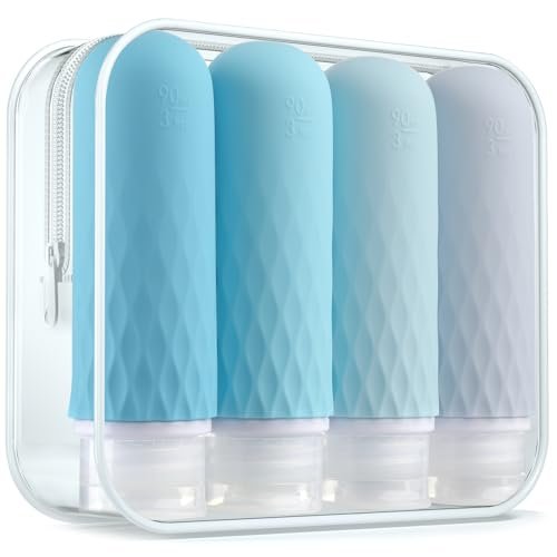 Gemice Travel Size Bottles for Toiletries,Tsa Approved 3oz Portable Travel Bottles, BPA Free Leak Proof Squeezable Travel Size Containers, Travel Accessories for Shampoo Conditioner Lotion (4 Pack)