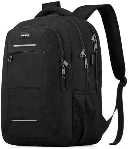 BIKROD Backpack for Men and Women, School Backpack for Teens, Black Backpack for Boys with USB Charging Port Fits 15.6 Inch Laptop, Water Resistant Travel College Bookbag