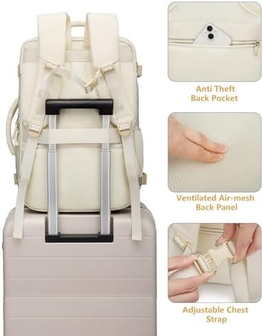 Travel Backpack for Women, Flight Approved Carry On Backpack with Shoe Pouch, TSA Personal Item Travel Bag Large Luggage Backpack Fits 17 Inch Laptop for Weekender Overnight, Beige - Image 6