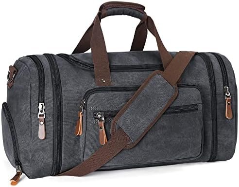 Duffle Bag for Men Canvas Travel Bag with Shoe Compartment- 45L/55L Weekender and Overnight Travel Tote Bag for Father Day Gifts (Black)