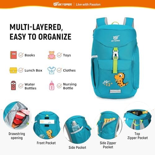 SKYSPER Kids Backpack 12L Small Kids Travel Backpack Children Kindergarten Daypack for Girls Boys Kid School Back Pack for Daytrip Outdoor Camping (Green) - Image 2