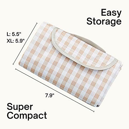 ESLA Cute Gingham Picnic Blanket, Waterproof Foldable, in Large 80x60in and Extra Large 80x80in, Portable Compact Beach Blanket, Oversized XL Outdoor Mat, Tan Gingham (123) - Image 3