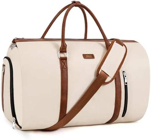Convertible Garment Duffle Bags for Travel - Carry On Garment Bags With Toiletry Bag, Large Weekender Bags for Women Men 2 in 1 Hanging Suitcase Suit Travel Duffel Bags (2pcs Set, Beige)