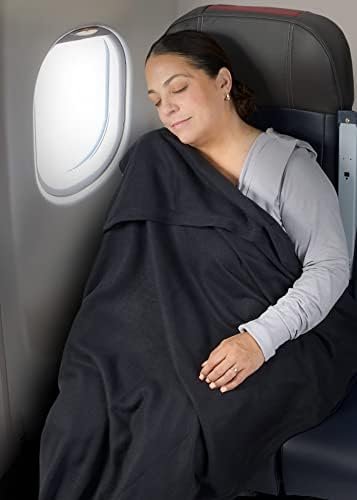 Brookstone Travel 2-1 Ultra Soft Jersey Knit Travel Blanket with Carrying Case and Luggage Pass-Through - Portable Blanket, Blue - Image 4