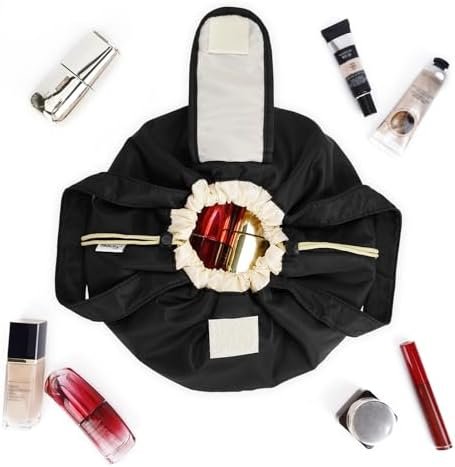 Barrel Drawstring Makeup Bag Large Cosmetic Bag Make up Bags Women Toiletry Organizer for Travel Toiletries Accessories Essentials (Black) - Image 7