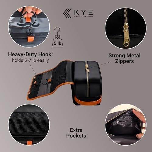Leather Hanging Travel Toiletry Bag for Men with Removable Cover and Hanging Hook - Dopp Kit for men - Makeup Bag Organizer for Women for all your Travel Essentials - Image 4