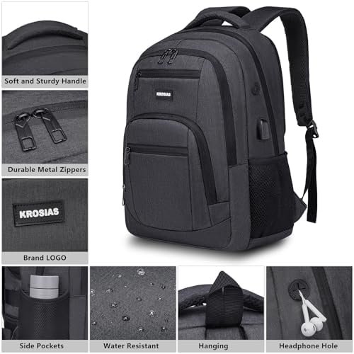 Backpack for Men and Women, School Backpacks for Teens Boys, 15.6 inch Computer Laptop Bag Waterproof College Back Pack with Charger for Work Business Travel (Black) - Image 4