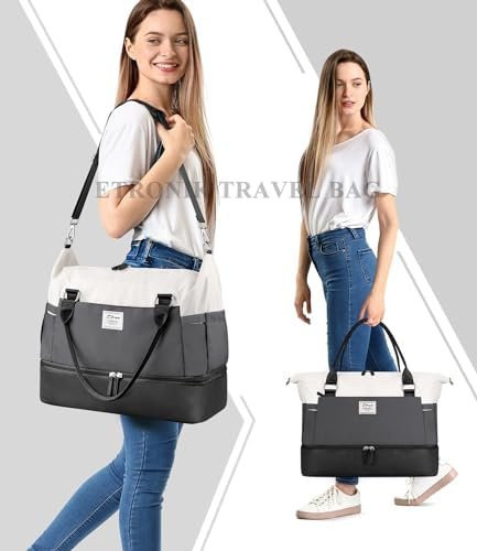 ETRONIK Weekender Bags for Women, Personal Item Travel Bag with Shoe Compartment, Carry On Overnight Bag with Toiletry Bag, Gym Bag with Wet Pocket,Duffel Bag for Travel, Sports, Hospital Black&Grey - Image 6