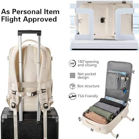 40L Waterproof Travel Backpack for Men & Women, Airline Approved Carry on Laptop Backpack, 17.3 Inch, with Detachable Crossbody Bag,Beige - Image 6