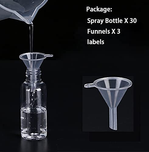Spray Bottles, 30 Pack 30ml 1oz Clear Empty Fine Mist Plastic Mini Travel Bottle Set, Small Refillable Liquid Containers - Image 3