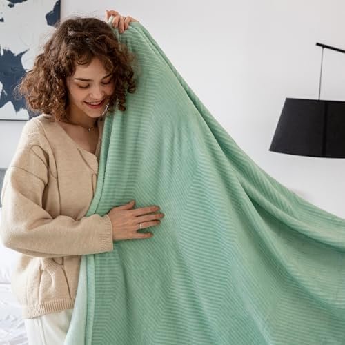 Throw Blanket 50x60 Inches, 3D Jacquard Premium Lightweight Silky Fleece with Fluffy Fuzzy Sherpa for Bed, Sofa,Travel and Camping, 50"x60", Sage Green - Wave - Image 3