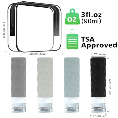 Travel Bottles for Toiletries, 4pcs Tsa Approved 3oz Travel Size Containers, BPA Free Leak Proof Premium Silicone Travel Bottles, Refillable Liquid Travel Accessories W/Toiletry Bag - Image 2