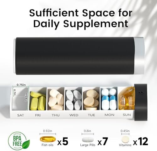Weekly Pill Organizer 7 Day, Betife Daily Pill Box, Travel Pill Case, Cute Pill Holder to Hold Vitamins, Medicines, Supplements, Pills Organizer(Black) - Image 2