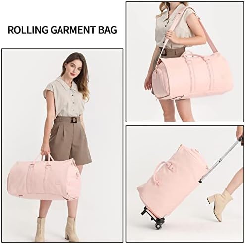 Rolling Garment Bag,Rolling Duffle Bag with Wheels Rolling Garment Bags for Travel with Shoe Pouch Carry On Bag Weekender Bags Garment Duffel Bag for Women-Pink - Image 6