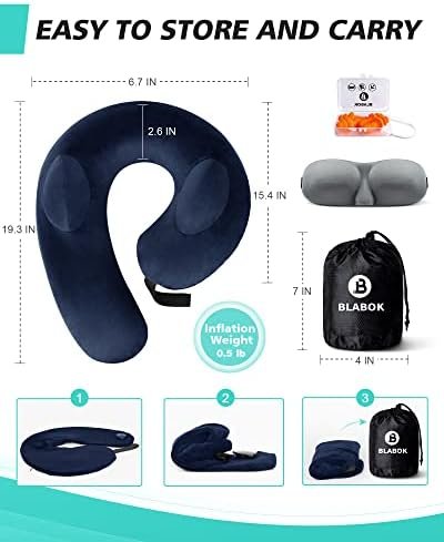Neck Pillow for Travel, Inflatable Travel Neck Pillows for Airplanes, Travel Pillow for Sleeping Airplane-Avoid Neck&Shoulder Pain,Support Head and Neck, for Airplane,Train,Office,Home (Blue) - Image 6