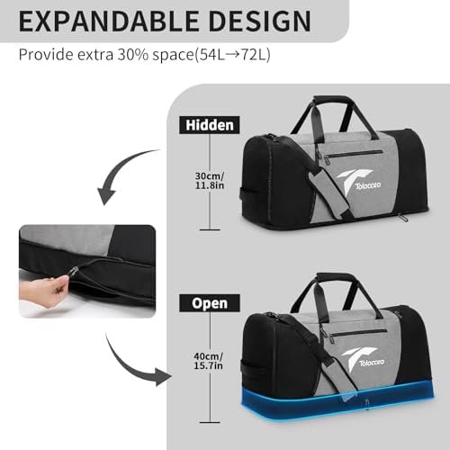 Tolaccea Large Mens Travel Bag, 54L-72L Expandable Duffel Bag for Travel, Carry On Weekend Bag Workout Overnight Backpack with Shoe Laptop Compartment, Gym Bag for Men Women, Sports Duffel Bag - Image 2