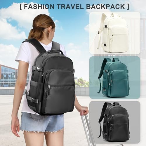 coowoz Large Travel Backpack Carry on Flight Approved Personal Item Travel Bag Carry on Backpack for Women Men Mochila de Viaje Para Mujer Travel Essential Black Backpack for Traveling on Airplane - Image 7