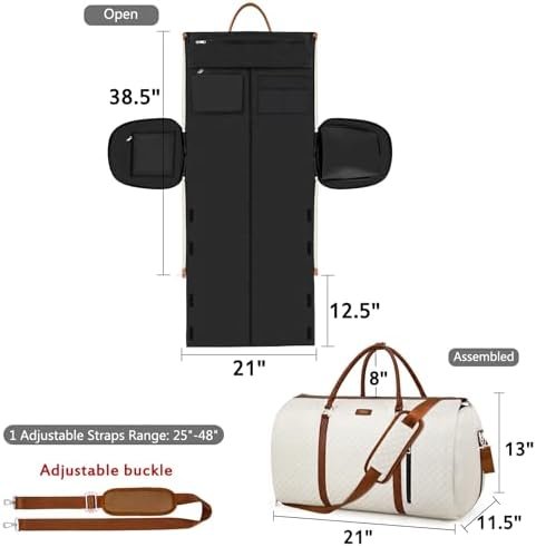 Convertible Garment Duffle Bags for Travel - Carry On Garment Bags With Toiletry Bag, Large Weekender Bags for Women Men 2 in 1 Hanging Suitcase Suit Travel Duffel Bags (2pcs Set, Off White Diamond) - Image 5