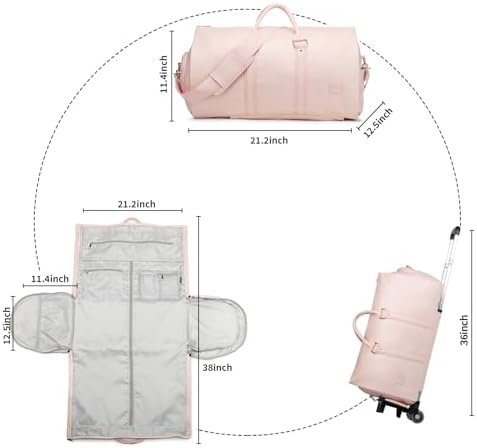 Rolling Garment Bag,Rolling Duffle Bag with Wheels Rolling Garment Bags for Travel with Shoe Pouch Carry On Bag Weekender Bags Garment Duffel Bag for Women-Pink - Image 5