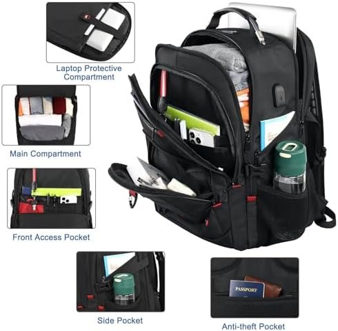Z-MGKISS Extra Large Travel Backpack, TSA Backpack 17.3 Inch, 50L Anti Theft 17 Inch Big Business Laptop Backpack for Men & Women, Water Resistant College Rucksack Bag with USB Port, Black - Image 4