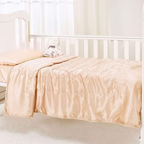 Pure Silk Throw Blanket, 100% Mulberry Silk Inside and Outside, Pure Silk Children Blanket for Couch Bed Sofa Travel - Lightweight Cozy Warm Bed Blanket for All Season (42x59, Champagne)