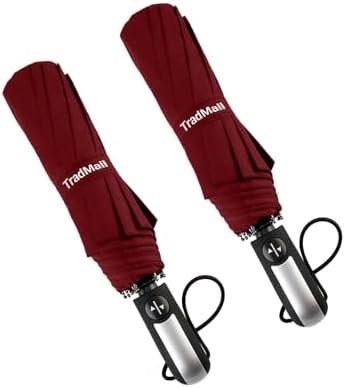 TradMall 2 Pack Travel Umbrella Windproof 46/56 Inches Large Canopy Reinforced Fiberglass Ribs Auto Open & Close