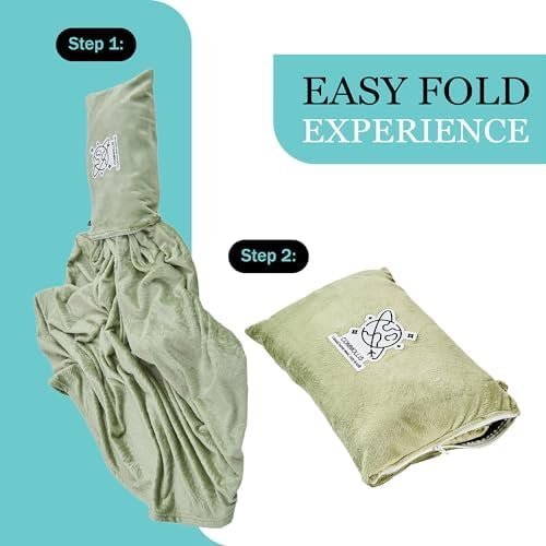 Commollis Travel Blanket Airplane Compact - 2 in 1 Airplane Travel Accessory, from Airplane Blanket to Travel Pillow, with Luggage Strap, Soft Handles and Security Pockets - Image 2