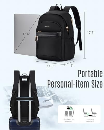 LIGHT FLIGHT Travel Backpack for Women, 15.6" Stylish Laptop Backpack, Computer Bags for College, Work, Daily, Anti Theft Water Resistant Casual Daypack with USB Port, Black - Image 6