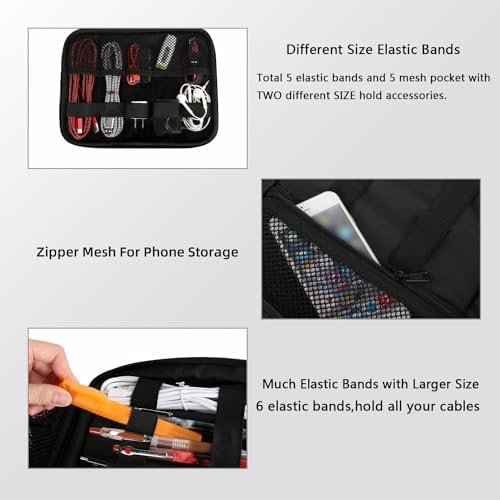 MATEIN Electronics Organizer Travel Case, Water Resistant Cable Organizer Bag for Travel Essentials, Tech Gifts for Men, Storage Bag as Accessories for Phone, Cord, iPad, Black - Image 4