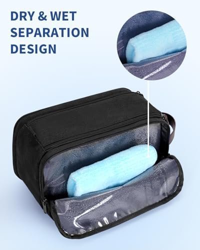 WANDF Toiletry Bag for Men Travel Toiletry Organizer Canvas and Leather Dopp Kit Water-Resistant Shaving Bag for Travel Accessories (Black, Patent Pending) - Image 2