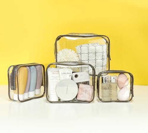 LETGO 4 Pack TSA Approved Clear Travel Toiletry Bag Zippers Carry-on Travel Size Toiletries Clear Makeup Bags in 4 Size Travel Accessories Essentials for Men and Women (Coffee, Pack of 4) - Image 6