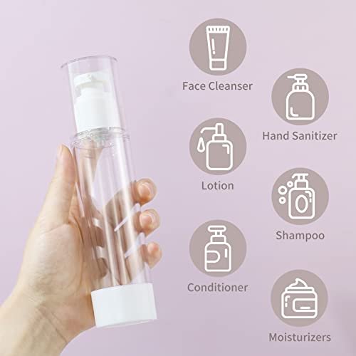 longway 3.4 Oz 100ml Clear Airless Cosmetic Cream Pump Bottle Travel Size Dispenser Refillable Containers for Foundation, Shampoo (Pack of 6) - Image 3
