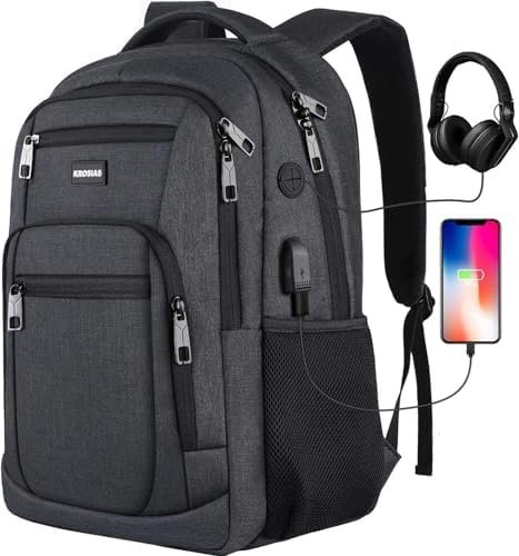 Backpack for Men and Women, School Backpacks for Teens Boys, 15.6 inch Computer Laptop Bag Waterproof College Back Pack with Charger for Work Business Travel (Black)