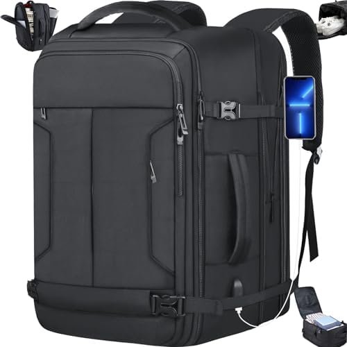 Large Travel Backpack, Carry On Backpack, 50L Backpack, 18 Inch Convertible Lightweight Expandable Travel Back Pack for Men Carry on, TSA Black Luggage Suitcase Backpack