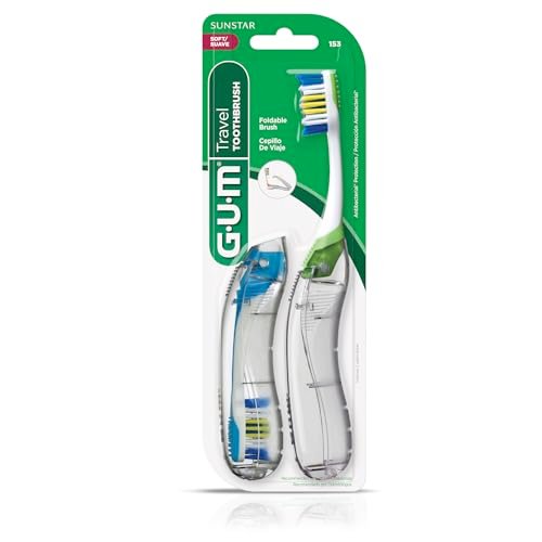 GUM Folding Travel Toothbrush, Compact Head + Tongue Cleaner, Soft Bristled Travel Toothbrushes for Adults, 2ct - Image 7