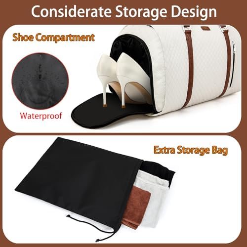 Convertible Garment Duffle Bags for Travel - Carry On Garment Bags With Toiletry Bag, Large Weekender Bags for Women Men 2 in 1 Hanging Suitcase Suit Travel Duffel Bags (2pcs Set, Off White Diamond) - Image 2