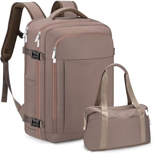 RDTGO Travel Backpack For Women, 40L Carry-On Backpack, Airline Approved Personal Item Bag, Waterproof Laptop Backpack with Large Duffel, Casual Daypack for Buisness Gym Weekend Hiking (Brown)