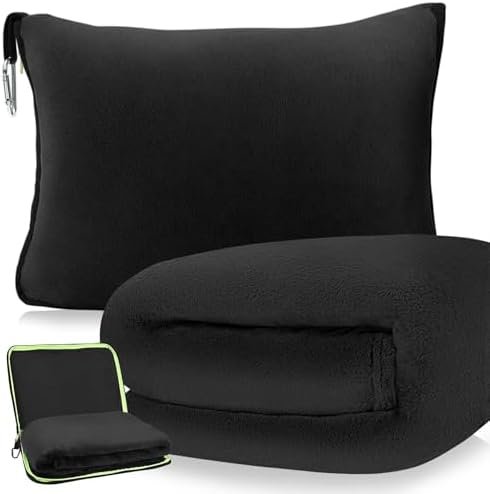 DAWNTREES 70"x40" Travel Blanket and Pillow Set,Large Extra Long Travel Blanket Airplane,Soft,Airplane Essential,Car, Long-Distance Travel, and Outdoor Camping