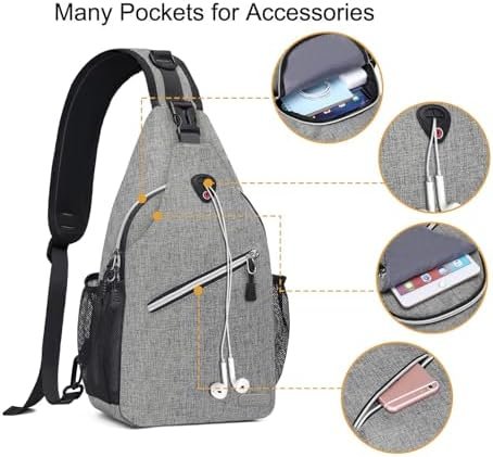 MOSISO Sling Backpack, Multipurpose Crossbody Shoulder Bag Travel Hiking Daypack, Gray, Medium - Image 2