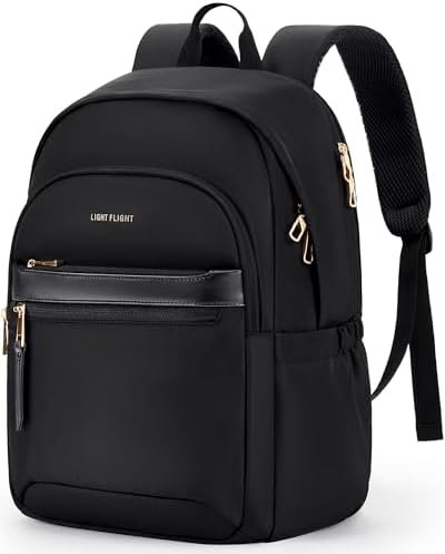 LIGHT FLIGHT Travel Backpack for Women, 15.6" Stylish Laptop Backpack, Computer Bags for College, Work, Daily, Anti Theft Water Resistant Casual Daypack with USB Port, Black