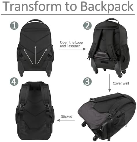 MATEIN Rolling Backpack with 4 Wheels, 17 inch Roller Travel Laptop Backpack for Women Men, Large Wheeled Backpacks Water Resistant Business Carry on Luggage, Airline Approved Suitcase Bag, Black - Image 5