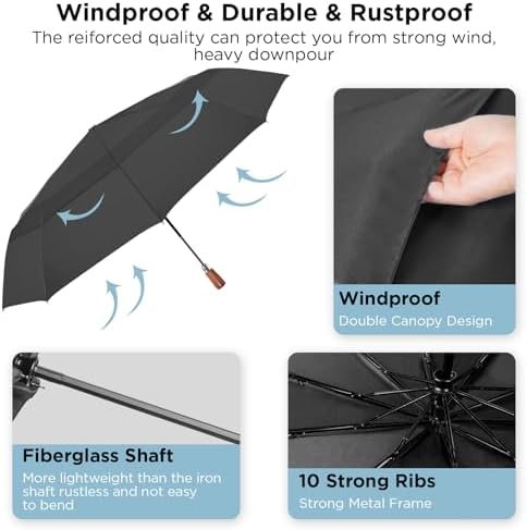 Satol 55 Inch Automatic Open Golf Umbrella, Oversize Windproof Waterproof Large Double Canopy Vented 10 Ribs Folding Travel Umbrella, UPF 50+ UV Protection Sun Compact Umbrellas for Women Men - Image 3