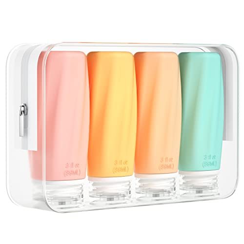 Morfone Travel Bottles for Toiletries, 3oz TSA Approved Travel Size Containers Leak Proof Squeezable Travel Accessories Refillable for Shampoo Conditioner Lotion Liquids(4Pack)