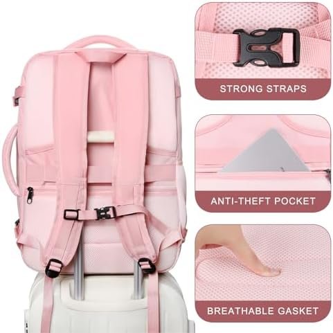 Travel Backpack for Women, 50L Carry On Backpack, Extra Large Expandable Travel Bag, 17 Inch TSA Flight Approved Luggage Travel Backpack Personal Item Size with USB, Teacher Traveling Backpack, Pink - Image 6