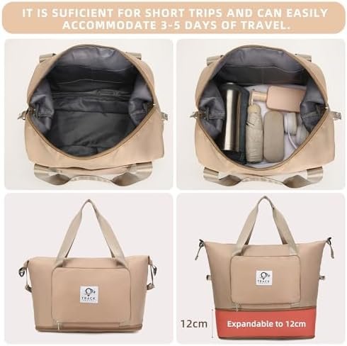 Large Capacity Folding Travel Bag Dry Wet Separated Gym Bag for Man and Woman Cosmetic Travel Bag Portable Travel Lightweight Waterproof Oxford Fabric Duffel Bag Workout Bag (Champagne) - Image 3